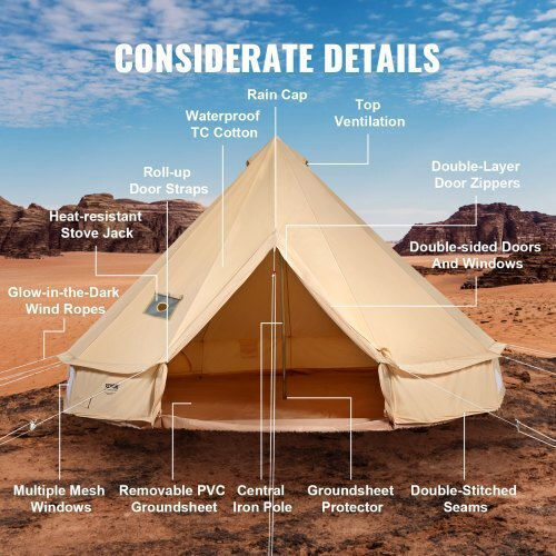 Vevor Σκηνή Camping Teepee Μπεζ 4 Εποχών για 4 Άτομα 300x300x200εκ.