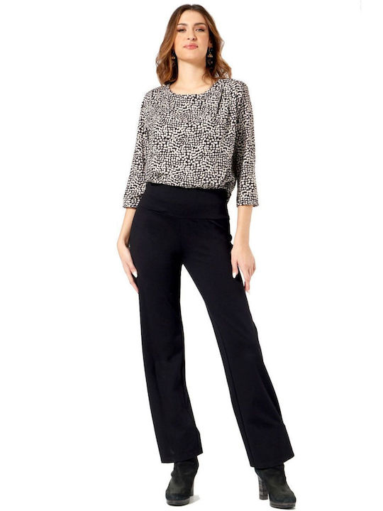 Anna Raxevsky Women's Fabric Trousers with Elastic in Straight Line Black