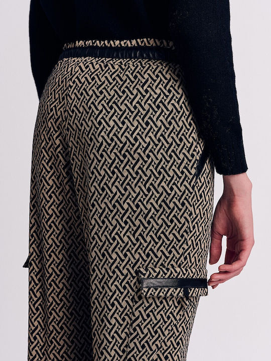 Women's Fabric Trousers with Elastic Regular Fit Black