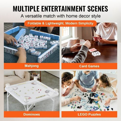Πτυσσόμενο Τραπέζι Mahjong Vevor 4 Παίκτες Θήκες Ποτηριών & Δίσκους Μάρκες Λευκό Sdmjzbsdmngpt73zqv0