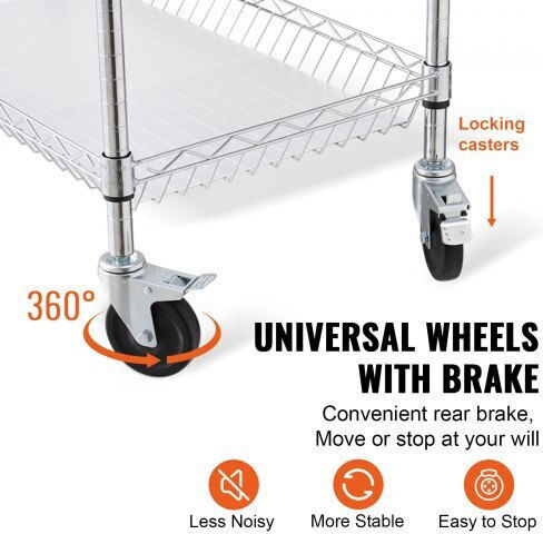 Vevor Commercial Kitchen Food Cart for Dish Baskets H90.17xW88.9xD45.72cm
