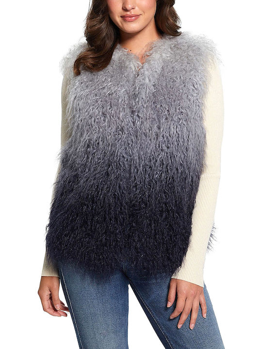 Guess Women's Sleeveless Short Fur Grey-Blue