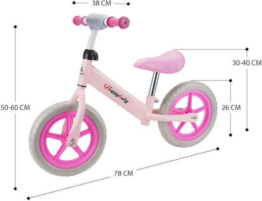 Action One Kids Balance Bike Happy Baby 12 Inch Pink