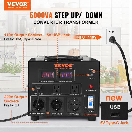 Transformator de tensiune Vevor 5000W pentru sarcini grele, certificat CE Dyzhq110v230vqlpqv2