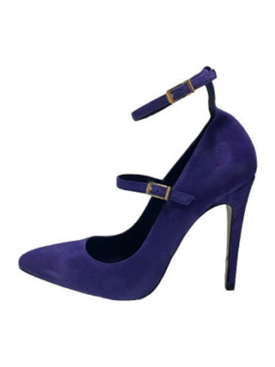 Suede Γόβες με Λουράκι & Ψηλό Τακούνι Μωβ Suede Γόβες με Λουράκι & Ψηλό Τακούνι Μωβ