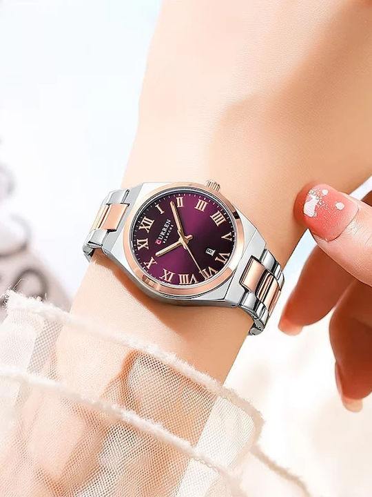 Curren Women's Watch with Pink Gold Metal Bracelet