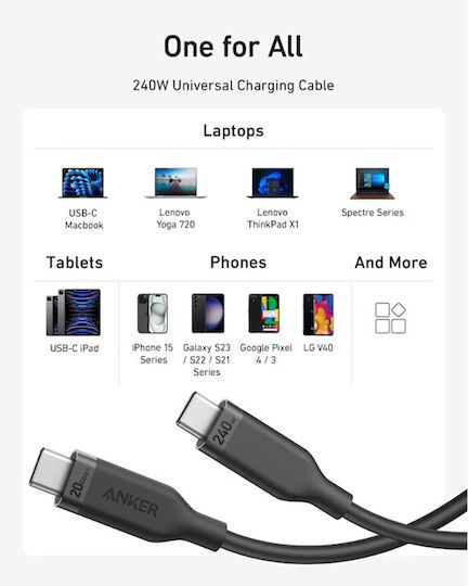 Anker USB 4 Cable USB-C male - USB-C 240W PD Μαύρο 0.9m A80N1H11