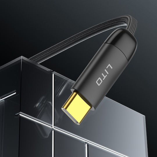Lito Winkel (90°) / Geflochten USB 2.0 Kabel USB-C männlich - USB-A 18W Gold 1m