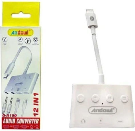 Andowl Q-a190 Lightning Male to 3.5mm USB-C Female Converter White 1 Piece