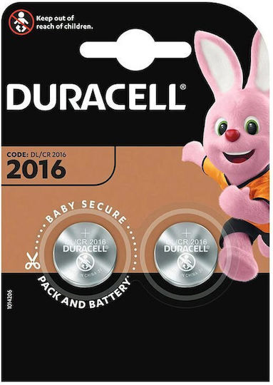 Set 2 baterii litiu 3V dimensiune CR2016 Duracell