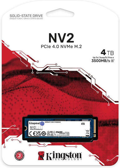 Kingston Nv3 SSD 4TB M.2 Type with PCI Express 4.0 Interface PS5 Compatible SNV3S/4000G