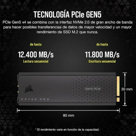 Corsair MP700 PRO SSD 1TB Tip M.2 Cu Conexiune PCI Express 5.0 Și Radiator CSSD-F1000GBMP700PRO