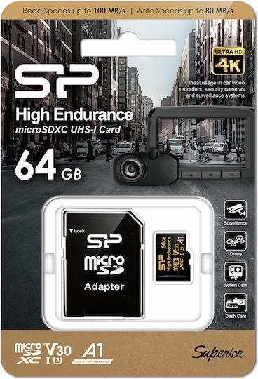 Silicon Power V30 microSDXC 64GB U3 V30 A1 UHS-I 100MB/s με αντάπτορα