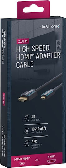 Clicktronic HDMI 2.0 Premium High Speed 4K 60Hz HDR Cable HDMI male - micro HDMI male 2m Μαύρο