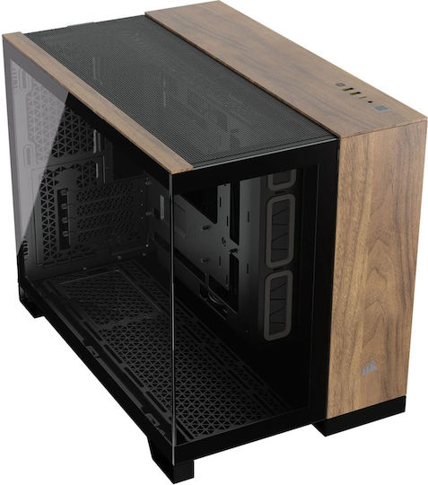 Corsair 2500X Gaming Micro Tower Κουτί Υπολογιστή με Πλαϊνό Παράθυρο Black/Walnut Wood