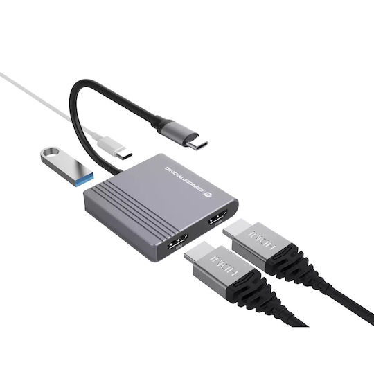 Conceptronic USB-C Докинг станция с HDMI 4K PD и свързване 2 монитора Сив (DONN13G)
