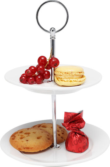 JK Home Decoration Etajeră 2 niveluri din Porțelan Albă Ø21cm 1buc