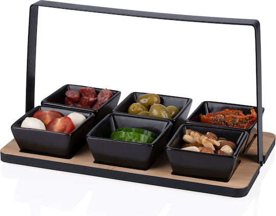 Alpina Appliances Ceramic Dessert Divided Serving Tray with 6 Slots Black 14x14x24cm 7pcs