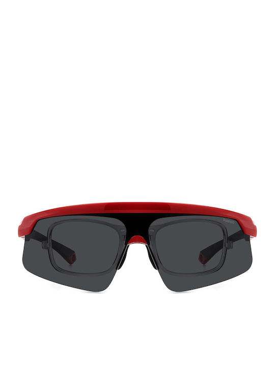 Polaroid Unisex Sunglasses with Red Plastic Frame and Gray Polarized Lens PLD7056/C C9A/M9