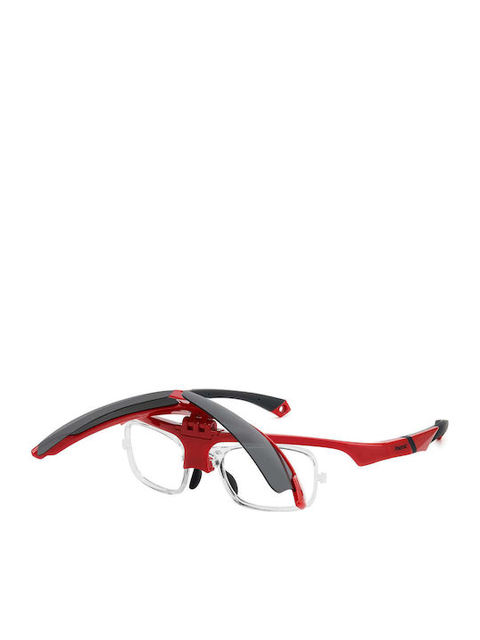 Polaroid Unisex Sunglasses with Red Plastic Frame and Gray Polarized Lens PLD7056/C C9A/M9