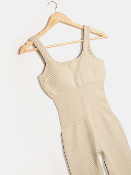Fitted Ivory Jumpsuit with Wide Strap Ivory