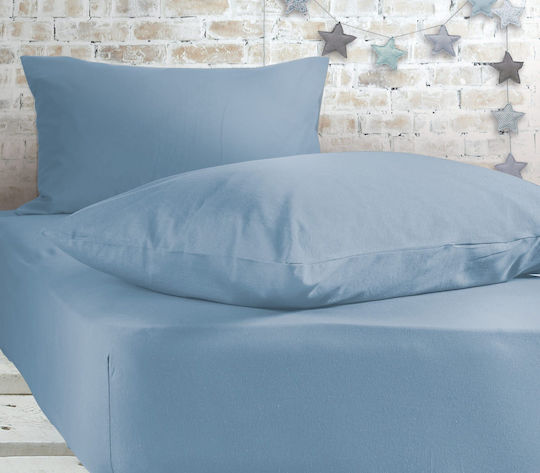 Nef-Nef Homeware Джърси Чаршаф Единичен с Еластична Лента 100x200+30см Светлосин