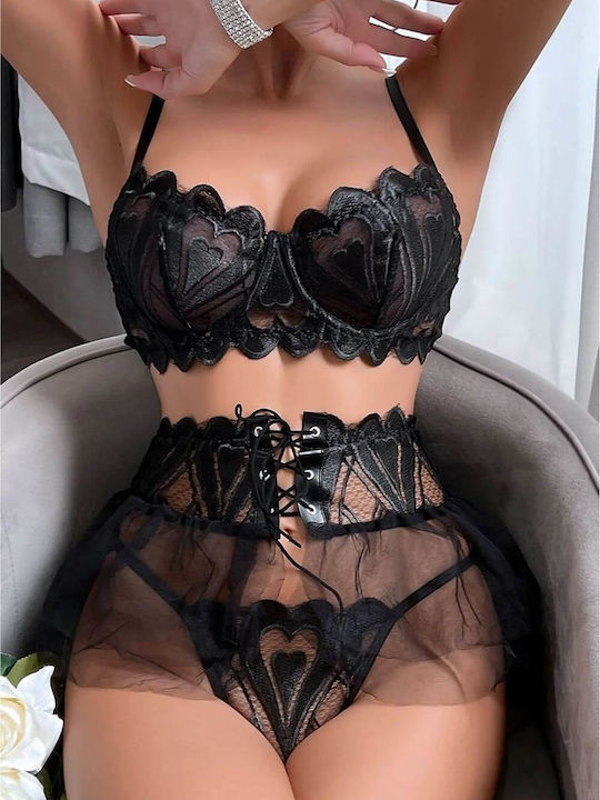 Senses Комплект Дамско Бельо Сутиени с Прашка Black