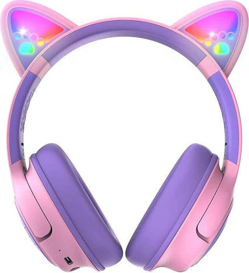 PowerLocus Bobo Cat Ears Ασύρματα Bluetooth Παιδικά Over Ear Ακουστικά Ροζ