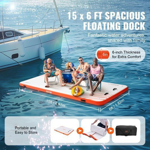 Vevor Inflatable Floating Dock For 2 People White 457.2x182.88cm