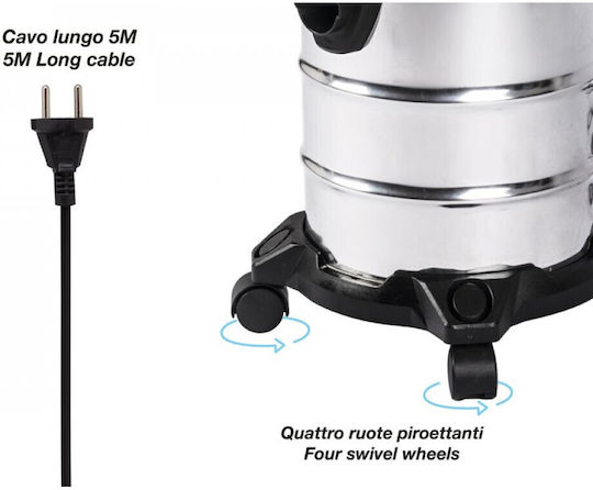 Beper Vacuum Wet / Dry 1000W with Stainless Bin 20lt