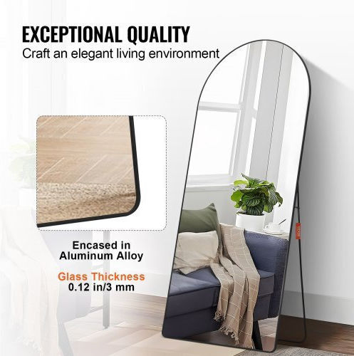 Vevor Gewölbter Boden- oder Standspiegel mit Schwarzem Aluminium Rahmen 180,3x81,3cm