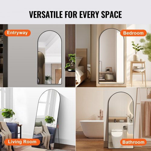 Vevor Gewölbter Boden- oder Standspiegel mit Schwarzem Aluminium Rahmen 180,3x81,3cm