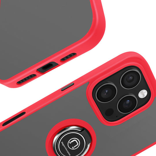 Калъф Avizar за Iphone 16 Pro Max с метален пръстен и видео стойка, червен