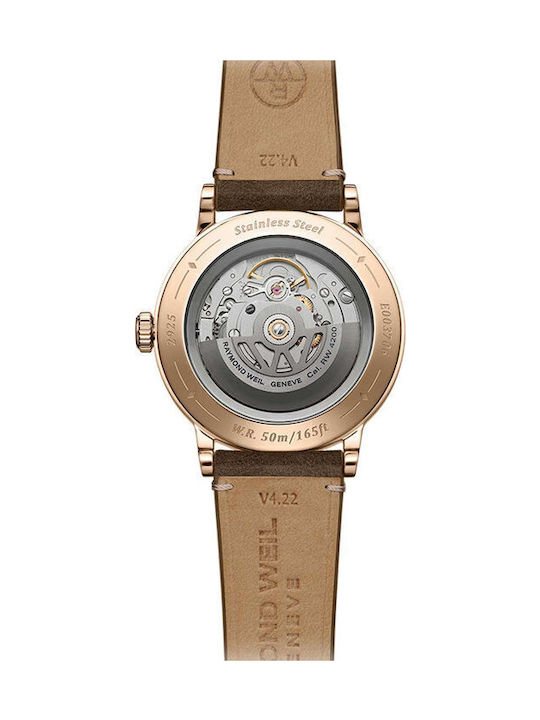 Raymond Weil Ανδρικό Ρολόι Αυτόματο με Καφέ Δερμάτινο Λουράκι
