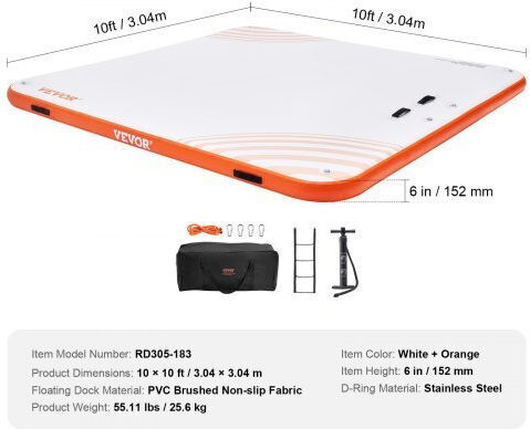 Vevor Vevor Inflatable Pool Mattress for 2 People White 304.8x304.8cm
