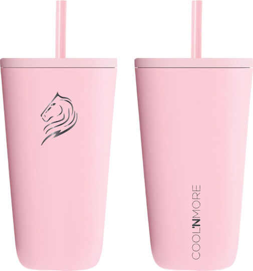 Cool'NMore Ποτήρι Θερμός Ανοξείδωτο / Πλαστικό BPA Free 350ml Ροζ με Καλαμάκι
