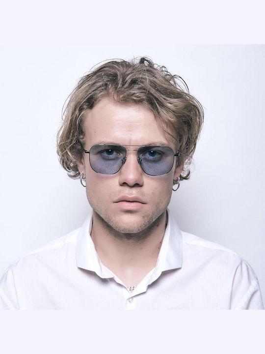 Kreuzbergkinder Xavi Unisex Sunglasses with Black Metal Frame and Light Blue Lens Xavi c4