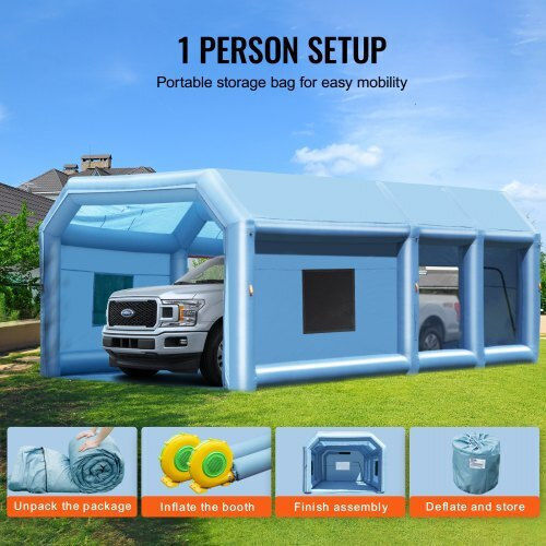 Vevor Надуваема бояджийска кабина Vevor 32.8 X 21 X 14.8 фута с мощни вентилатори и въздушен филтър за преносими големи превозни средства