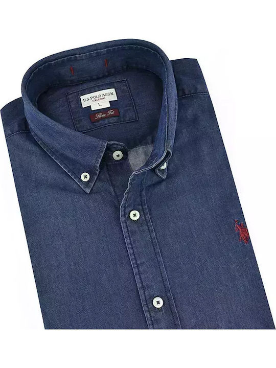 Langärmeliges Jeanshemd in schmaler Passform, Blau