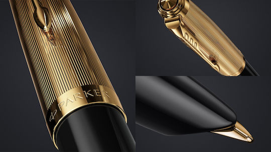 Parker 51 Deluxe Black Resin Gold Trim Fountain Pen 18k Solid Gold Nib 3026981235122 Nibs Fine 18k