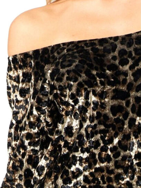Damen Bluse Samt Tierdruck Leopard