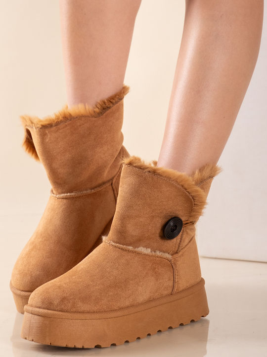 Wildleder Stiefeletten Damen mit Pelz Tabac Braun