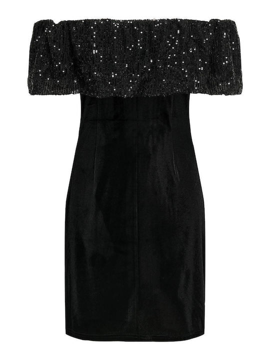 Only Mini Evening Dress Velvet with Ruffle Black