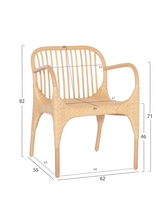 Gibbon Dining Room Wooden Armchair Natural Rattan 62x55x82cm