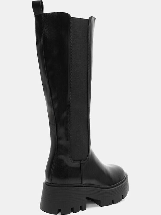 Wildleder Damenstiefel mit mittlerem Absatz Schwarz