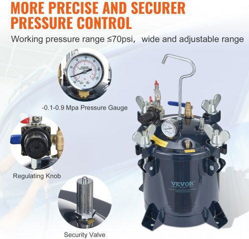 Rezervor de Presiune pentru Vopsea Vevor 10L/2.5Gal 70psi Max Pqtbdox10ldhobyecv0