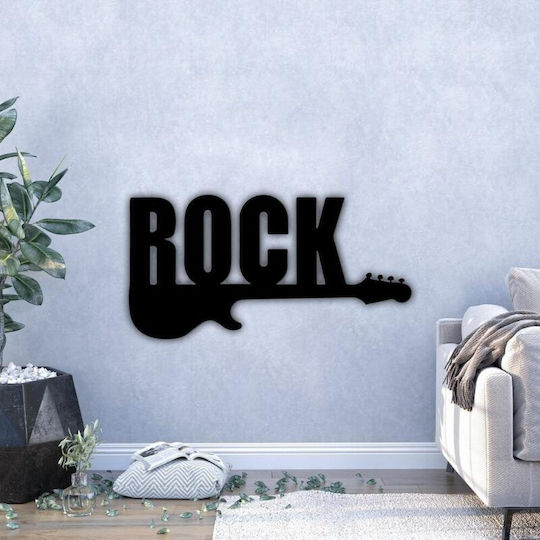 Decorațiune de Perete din Metal Chitară Rock Krodesign Kro-1255, 70 cm Lungime, Negru, Grosime 1,5 mm