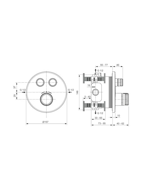 Mixer Ideal Standard Ceratherm Navigo Shower Thermostatic Built-in Outside Only Brass