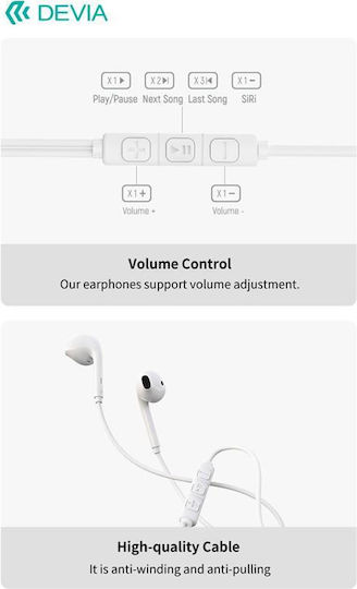 Devia C Kintone In-ear Handsfree Ακουστικά με Βύσμα USB-C Λευκό