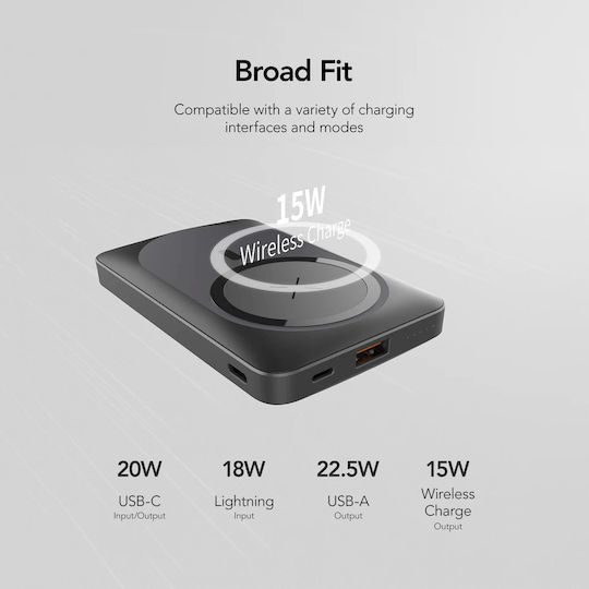 Veger MagOn Pro MagSafe Power Bank 10000mAh 22.5W με Θύρα USB-A και Θύρα USB-C Μαύρο